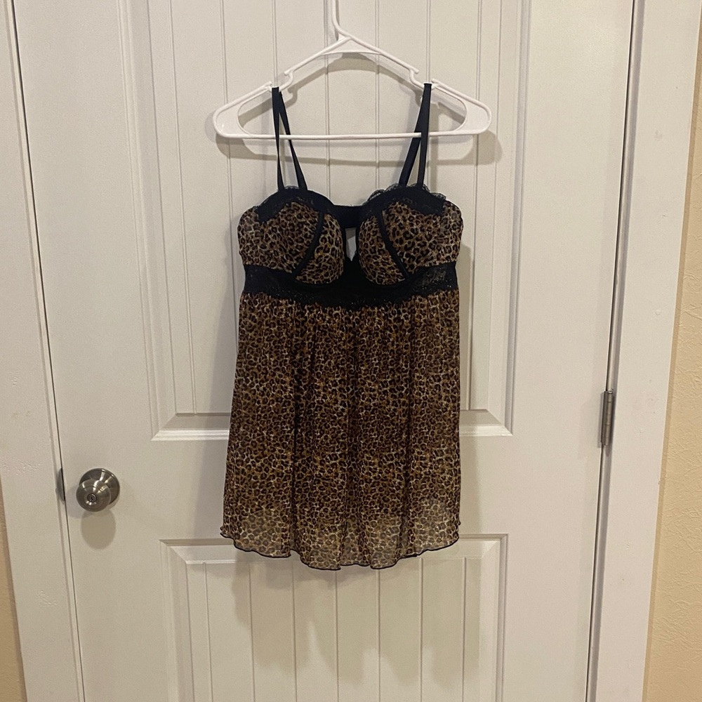 Brand New Leopard Print Chemise with Black Lace Trim